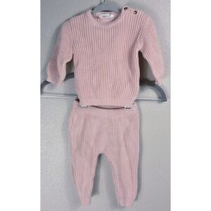 soft pink ribbed knit baby set sweater pants minimalist euro style size‎ 68